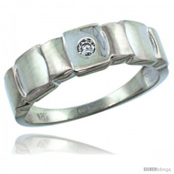 14k White Gold Men's Diamond Ring w/ 0.06 Carat Brilliant Cut ( H-I Color SI1 Clarity ) Diamond, 1/4 in. (7mm) wide