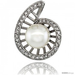 14k White Gold 18 in. Thin Chain & Swirl Pearl Pendant w/ 0.19 Carat Brilliant Cut ( H-I Color VS2-SI1 Clarity ) Diamonds