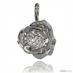 14k White Gold 18 in. Thin Chain & Rose Flower Pendant w/ 0.41 Carat Brilliant Cut ( H-I Color VS2-SI1 Clarity ) Diamonds