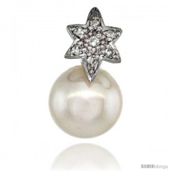 14k White Gold 18 in. Thin Chain & Flower Pearl Pendant w/ 0.07 Carat Brilliant Cut ( H-I Color VS2-SI1 Clarity ) Diamonds