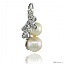 14k White Gold 18 in. Thin Chain & Ribbon Pearl Pendant w/ 0.14 Carat Brilliant Cut ( H-I Color VS2-SI1 Clarity ) Diamonds