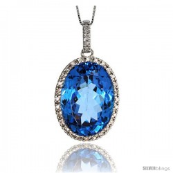 14k White Gold 18" Chain & 1 1/8" (29mm) tall Blue Topaz Pendant, w/ 0.25 Carat Brilliant Cut Diamonds & 17.45 Carats 18x12mm