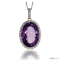 14k White Gold 16" Chain & 1 1/8" (29mm) tall Amethyst Pendant, w/ 0.28 Carat Brilliant Cut Diamonds & 13.85 Carats 18x12mm