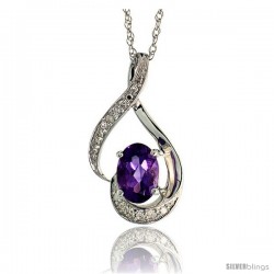 14k White Gold 18" Chain & 3/4" (20mm) tall Loop Pendant, w/ 0.07 Carat Brilliant Cut Diamonds & 0.72 Carat 7x5mm Oval Cut