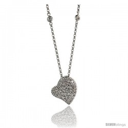 14k White Gold 16" Chain & 1/2" (13mm) tall Fancy Diamond Heart Pendant, w/ 0.53 Carat Brilliant Cut Diamonds