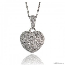 14k White Gold 17" Box Chain & 3/4" (19mm) tall Diamond Heart Pendant, w/ 0.30 Carat Brilliant Cut Diamonds