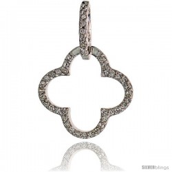 14k White Gold 13/16" (20mm) tall Clover Leaf Diamond Pendant, w/ 0.14 Carat Brilliant Cut Diamonds