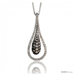 14k White Gold 18" Chain & 1 3/16" (30mm) tall Teardrop Diamond Pendant, w/ 1.00 Carat Brilliant Cut Diamonds