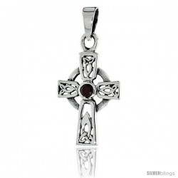 Sterling Silver Small Trinity Celtic Cross Pendant w/ Single Red CZ, w/ 18" Thin Box Chain -Style Pcz1034