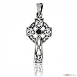 Sterling Silver Trinity Celtic Cross Pendant w/ Single Black CZ, w/ 18" Thin Box Chain -Style Pcz1039