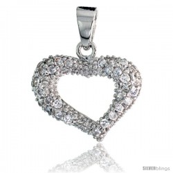 Sterling Silver Heart Pendant w/ Pave CZ Stones, 5/8" (16 mm) tall