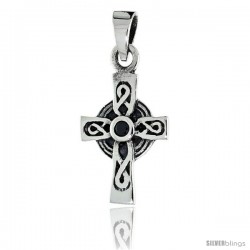 Sterling Silver Infinity Loop Celtic Cross Pendant w/ Single Black CZ, w/ 18" Thin Box Chain