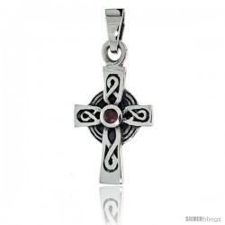 Sterling Silver Infinity Loop Celtic Cross Pendant w/ Single Red CZ, w/ 18" Thin Box Chain