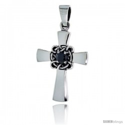 Sterling Silver Celtic Center Cross Pendant w/ Single Black CZ, w/ 18" Thin Box Chain