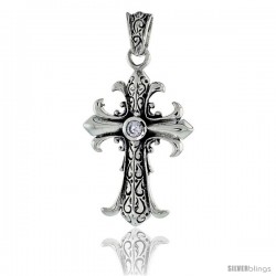 Sterling Silver Celtic Swirls on Cross Fleury Pendant w/ Single Clear CZ, w/ 18" Thin Box Chain