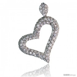 Sterling Silver Fancy Heart Pendant w/ Pave CZ Stones, 1 9/16" (40 mm) tall