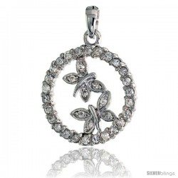 Sterling Silver Double Butterfly Pendant w/ Pave CZ Stones, 1" (25 mm) tall