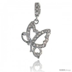 Sterling Silver Butterfly Pendant w/ Pave CZ Stones, 1 7/16" (37 mm) tall