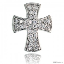 Sterling Silver Maltese Cross Slider Pendant w/ Pave CZ Stones, 3/4" (19 mm) tall