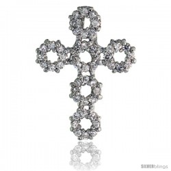 Sterling Silver Circles Cross Slider Pendant w/ Pave CZ Stones, 1" (26 mm) tall