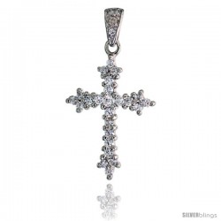 Sterling Silver Cross Fleury Pendant w/ Pave CZ Stones, 1 5/16" (33 mm) tall