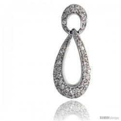 Sterling Silver Tear Drop Pendant w/ Pave CZ Stones, 1 1/4" (31 mm) tall