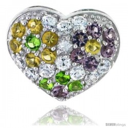 Sterling Silver Heart Pendant, w/ Brilliant Cut Clear, Amethyst-colored, Peridot-colored & Yellow Topaz-colored CZ Stones