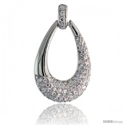 Sterling Silver Tear Drop Pendant w/ Pave CZ Stones, 1 1/4" (32 mm) tall