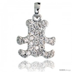 Sterling Silver Small Teddy Bear Pendant w/ Pave CZ Stones, 9/16" (15 mm) tall