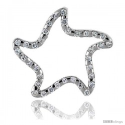 Sterling Silver Star Cut Out Pendant, w/ Brilliant Cut CZ Stones, 1 1/4" (32 mm) tall, w/ 18" Thin Snake Chain