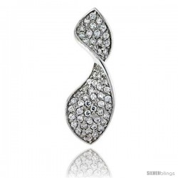 Sterling Silver Swirl Pendant, w/ Brilliant Cut CZ Stones, 1 3/8" (36 mm) tall, w/ 18" Thin Snake Chain