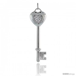 Sterling Silver Jeweled Key-To-My-Heart CZ Pendant, 2 3/16" (55 mm) tall