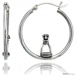 Sterling Silver Stirrup Hoop Earrings, 1 1/8" (28 mm)