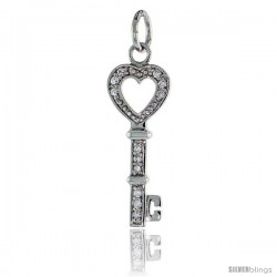 Sterling Silver Jeweled Key-To-My-Heart CZ Pendant, 1 1/8" (28 mm) tall