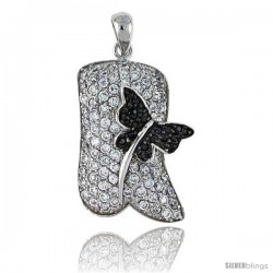 Sterling Silver Dragonfly Pendant, w/ Brilliant Cut Clear & Black CZ Stones, 1 1/4" (31 mm) tall, w/ 18" Thin Snake Chain