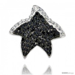 Sterling Silver Starfish Pendant, w/ Brilliant Cut Clear & Black CZ Stones, 15/16" (24 mm) tall, w/ 18" Thin Snake Chain