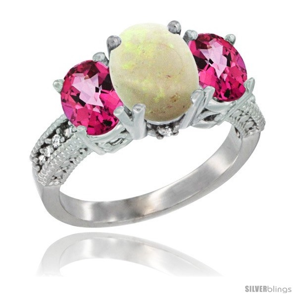https://www.silverblings.com/79744-thickbox_default/10k-white-gold-ladies-natural-opal-oval-3-stone-ring-pink-topaz-sides-diamond-accent.jpg