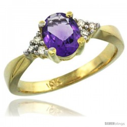 10k Yellow Gold Ladies Natural Amethyst Ring oval 7x5 Stone -Style Cy901168