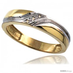 Gold Plated Sterling Silver Mens Diamond Wedding Ring 3/16 in wide