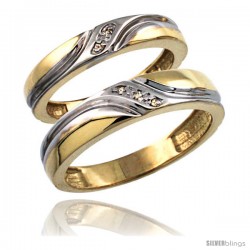 Gold Plated Sterling Silver Diamond 2 Piece Wedding Ring Set His 5mm & Hers 4mm -Style Agy151w2