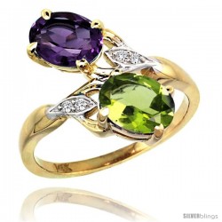 14k Gold ( 8x6 mm ) Double Stone Engagement Amethyst & Peridot Ring w/ 0.04 Carat Brilliant Cut Diamonds & 2.34 Carats Oval Cut