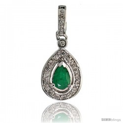 14k White Gold 1 1/16" (27mm) tall Pear-shaped Diamond Pendant, w/ 0.30 Carat Brilliant Cut Diamonds & 1.07 Carats Pear Cut