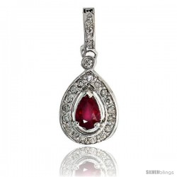 14k White Gold 1 1/16" (27mm) tall Pear-shaped Diamond Pendant, w/ 0.30 Carat Brilliant Cut Diamonds & 0.73 Carat Pear Cut