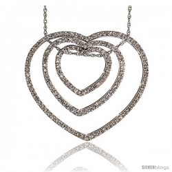 14k White Gold 18" Chain & 1" (26mm) tall Triple Heart Diamond Pendant, w/ 0.65 Carat Brilliant Cut Diamonds