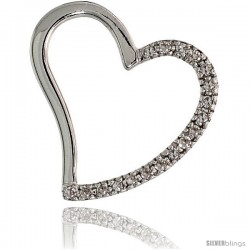 14k White Gold 3/4" (19mm) tall Diamond Heart Pendant, w/ 0.15 Carat Brilliant Cut Diamonds