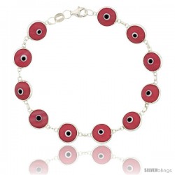 Sterling Silver Pink Color Evil Eye Bracelet, 7 in long