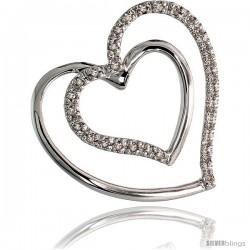 14k White Gold 13/16" (21mm) tall Double Heart Diamond Pendant, w/ 0.15 Carat Brilliant Cut Diamonds