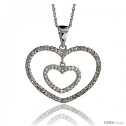 14k White Gold 18" Chain & 5/8" (16mm) tall Double Heart Diamond Pendant, w/ 0.24 Carat Brilliant Cut Diamonds