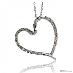 14k White Gold 18" Chain & 13/16" (21mm) tall Diamond Heart Pendant, w/ 0.15 Carat Brilliant Cut Diamonds