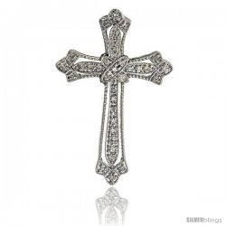 14k White Gold 1 3/8" (36mm) tall Diamond Cross Fleury Pendant, w/ 0.25 Carat Brilliant Cut Diamonds